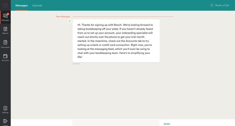 Bench
				messaging page example