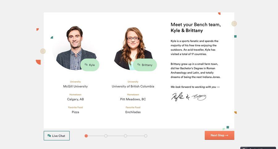 Bench
				onboarding page example