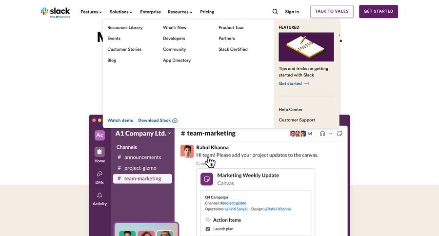 Slack
			 homepage customer stories marketing website design chat interface chatbot enterprise ui page example