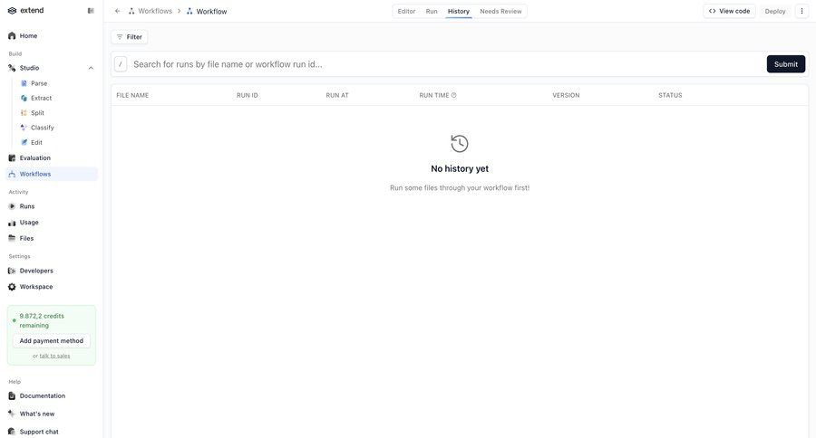 Extend
			settings empty state list history search bar sidebar navigation workflow builder ui page example