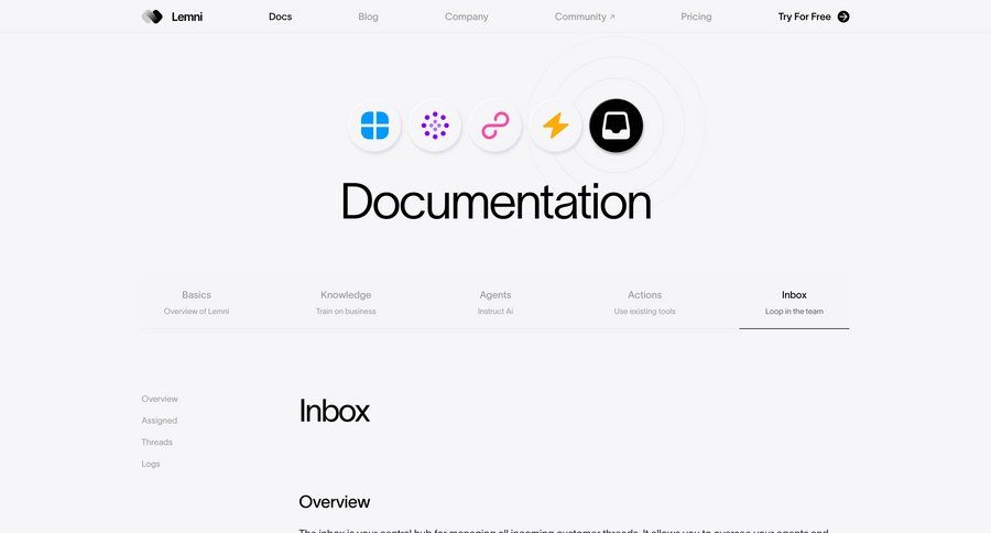 Lemni
			 call intelligence doc documentation docs quick actions ui page example