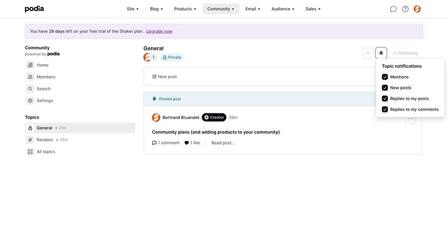Podia
			 settings notification management notification settings ui page example