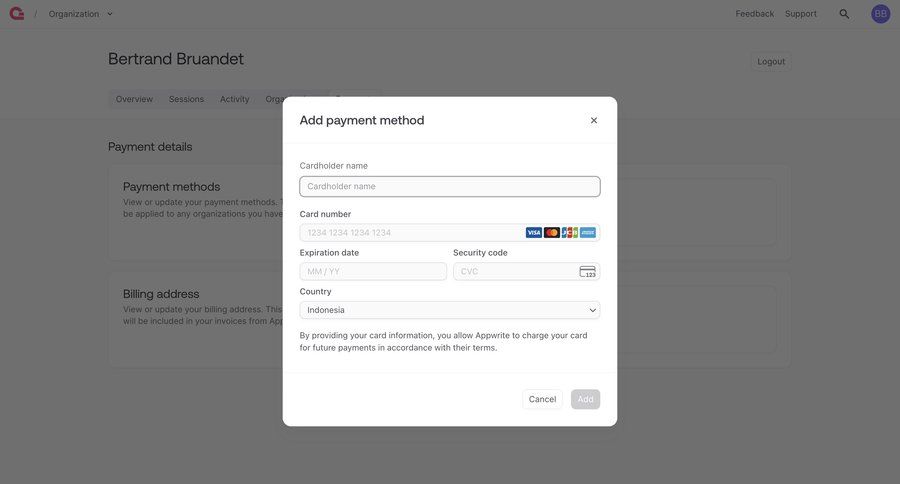 Appwrite
			 account management ui page example