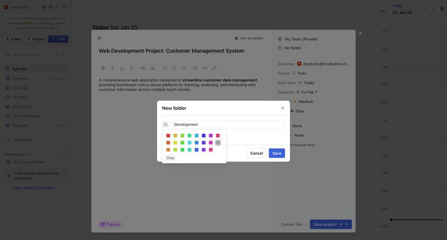 Motion
			 task management modal screen project management form folder management color selection color palette information page detail view info view ui page example