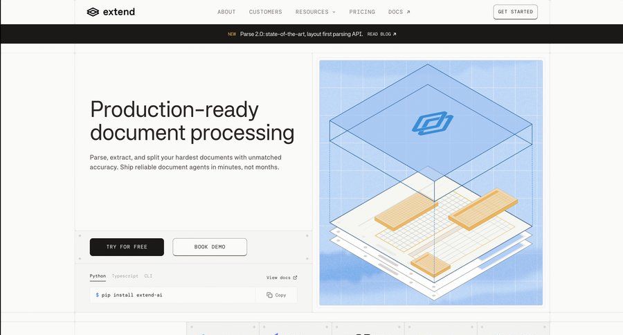Extend
			landing page product page b2b saas ui page example