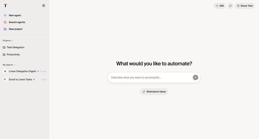 Twin
			 task management dashboard sidebar navigation project management artificial intelligence onboarding automation project creation call to action sidebar user profile navigation bar ui page example