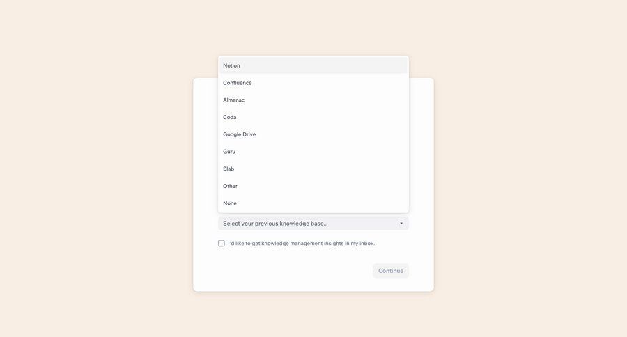 Slite
			 onboarding form knowledge management ui page example