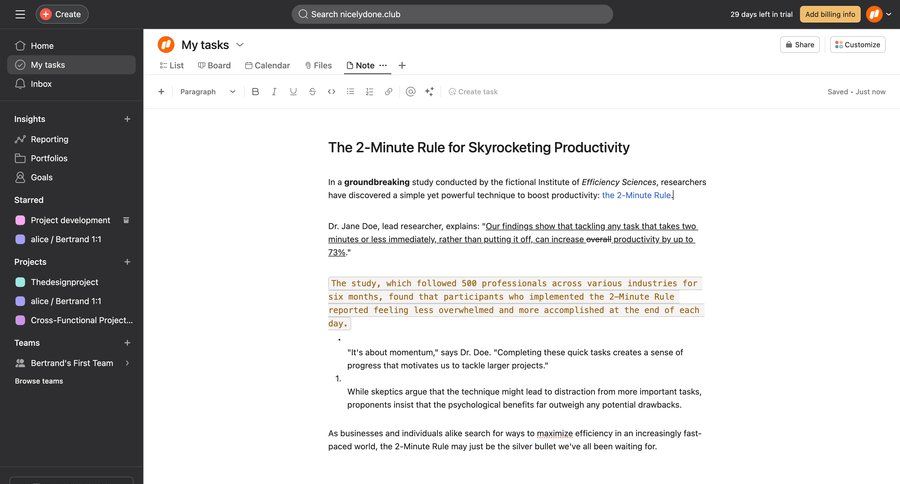 Asana
			 task management sidebar navigation project management project organization document list sidebar menu navigation links modern time management ui page example