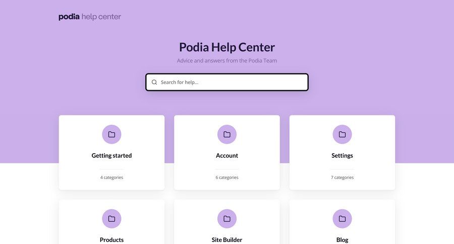 Podia
			 getting started cards ui ui page example