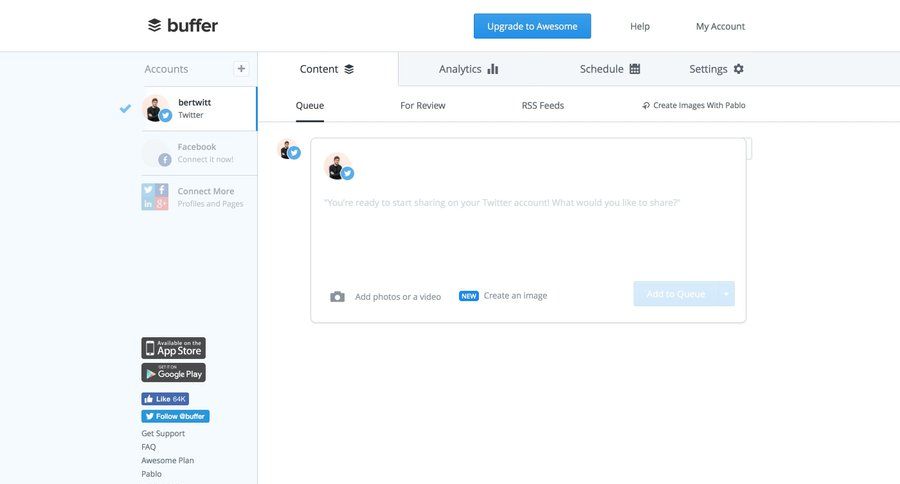 Buffer
			 content management dashboard grid content scheduling navigation menu ui page example