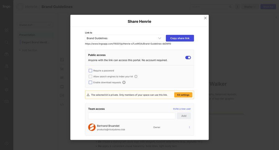 Lingo
			 collaboration settings team collaboration form design share modal access control sharing ui page example