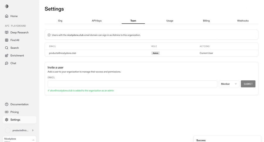 Parallel
			settings form success state team settings configuration settings user management form user invitation table ui page example
