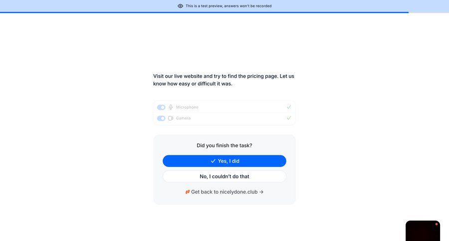 Wynde
			 user research confirmation feedback collection task completion ui page example