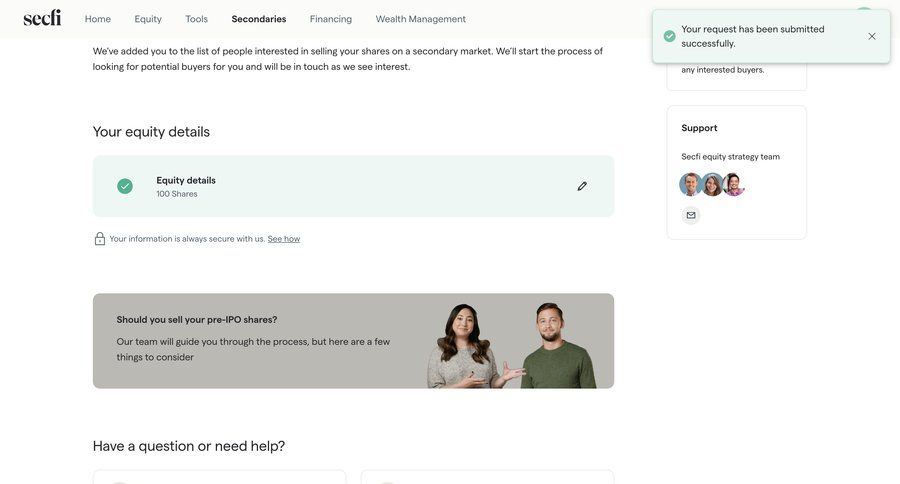 Secfi
			 finance content blocks alert message system notification push notification notification center product details information page confirmation message ui page example