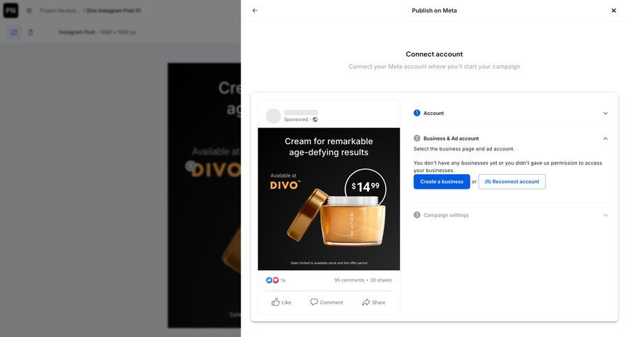 Creatopy
			 account management form account setup full screen modal campaign management campaign creation ui page example