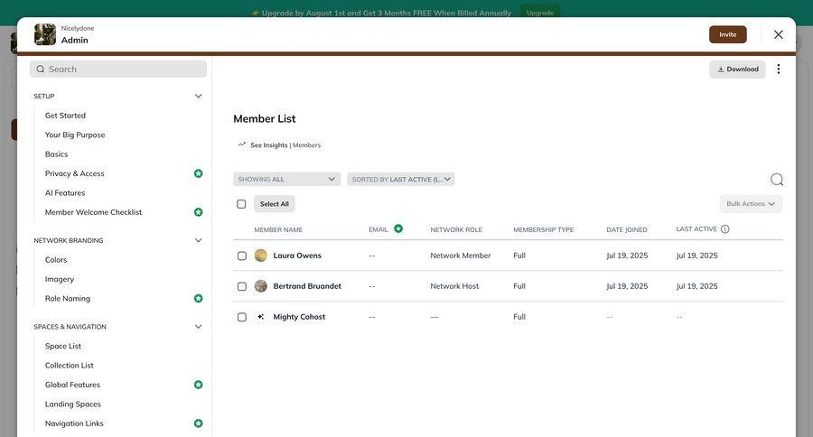 Mighty
			 sidebar navigation user management account setup data display dropdown filters download table ui page example