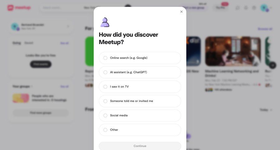 Meetup
				onboarding ui page example