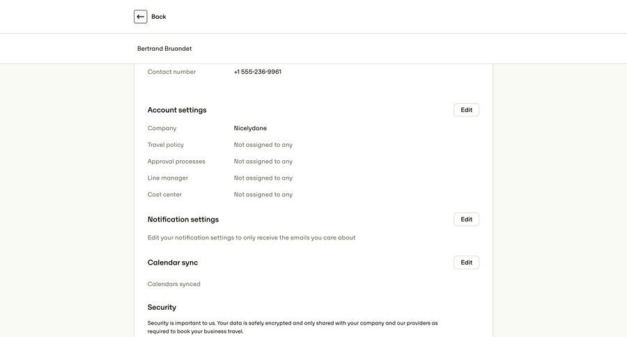 Travelperk
			 account settings user profile approval workflow b2b saas ui page example