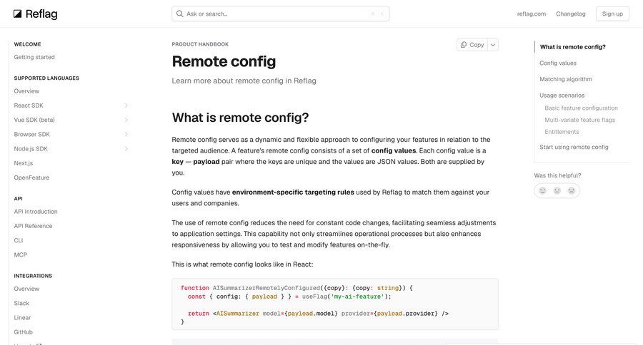 Reflag
			 sdk integration ui page example