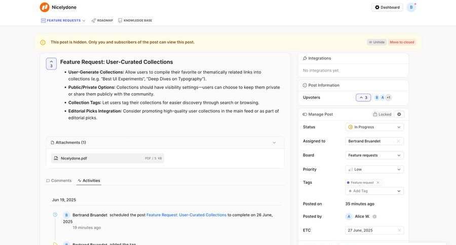 FeatureOS
			 feedback collection tagging user feedback attachment sidebar alert detail view ui page example