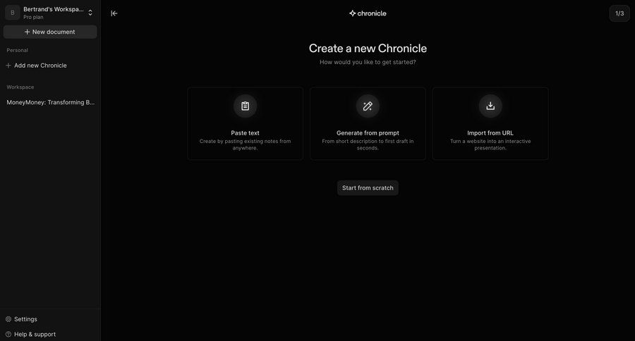 Chronicle
			 modal screen content management onboarding full screen modal wizard sidebar create ui page example