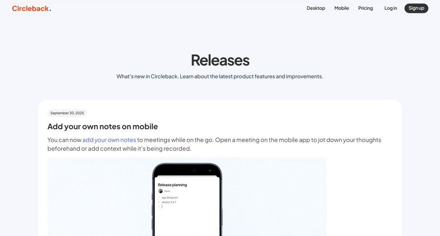 Circleback
				changelog ui page example