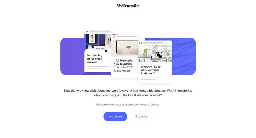 WeTransfer
			 form new cards ui pagination newsletter signup ui page example