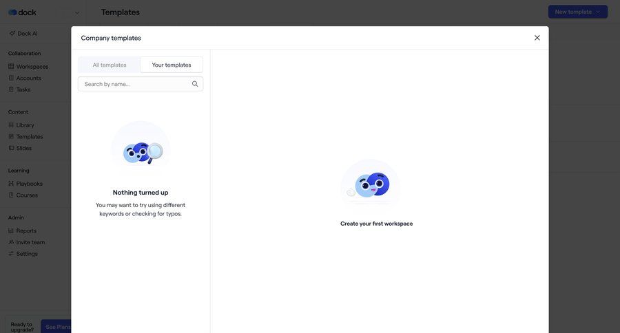 Dock
			 data management templates workspace creation search bar suggestion ui page example