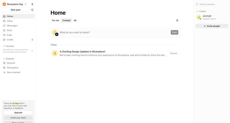 Campsite
			 collaboration sidebar navigation user management onboarding right sidebar team workspace personal space communication menu social feed newsfeed chat interface ui page example