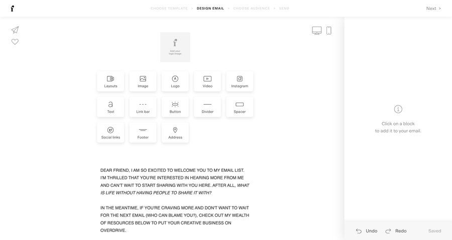 Flodesk
			 e-commerce grid editor design drag and drop wysiwyg editor email content blocks wysiwyg ui page example