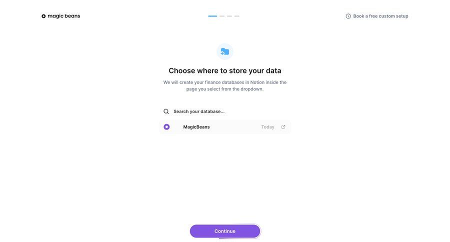 Magic Beans
			 finance setup integration progress database management ui page example