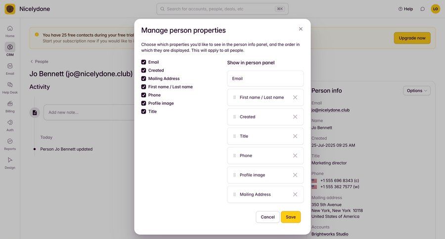 Outseta
			settings modal & popover edit item settings data management configuration settings form account setup drag and drop ui page example
