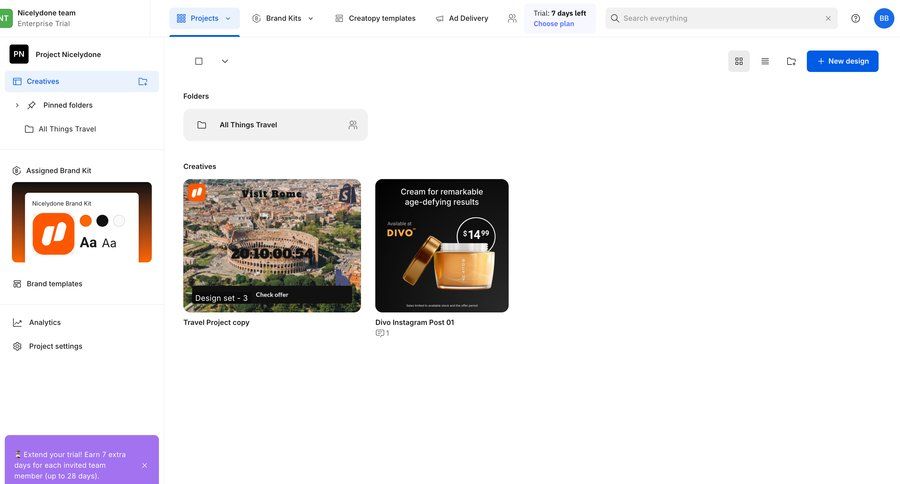 Creatopy
			 team collaboration dashboard project management grid project setup template library sidebar create navigation menu menu folder project dashboard template creation card layout ui page example