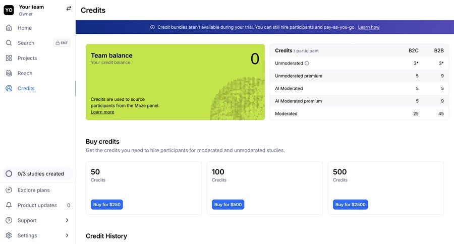 Maze
			 buy credits ui page example