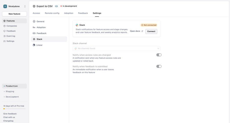 Reflag
			 configuration settings integration notification settings ui page example