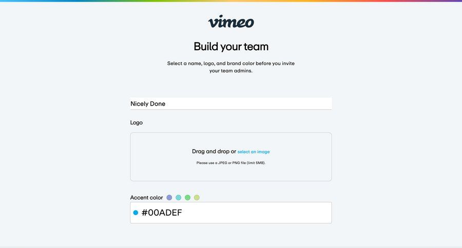 Vimeo
			 onboarding form file upload team creation setup ui page example