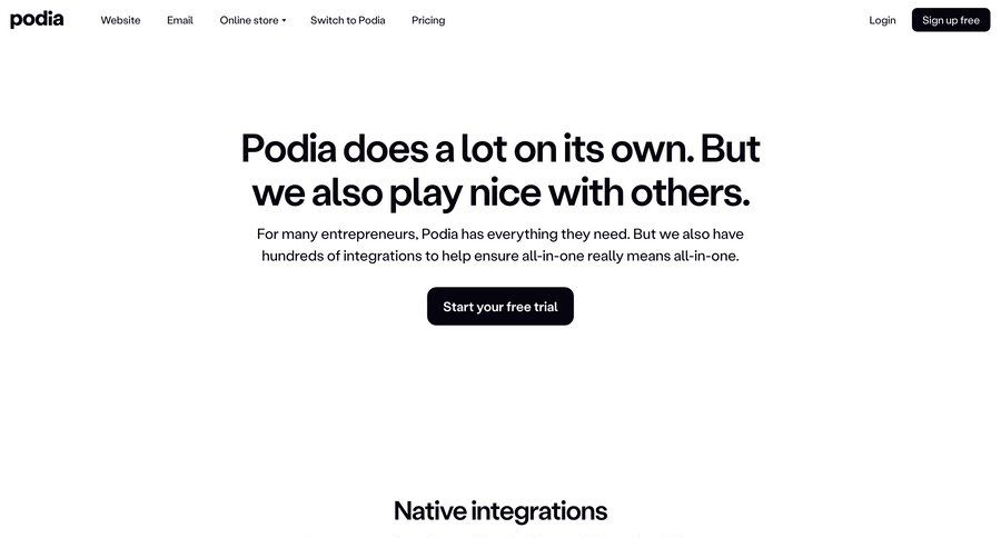 Podia
			 integration alternatives connect service ui page example
