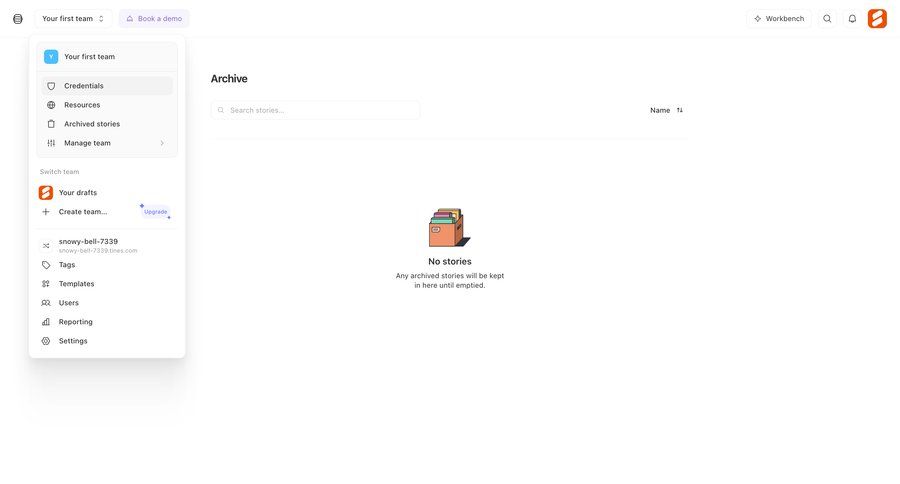 Tines
			 content management team collaboration sidebar navigation team workspace sidebar blank state void blank non-ideal state empty page prompt menu ui page example