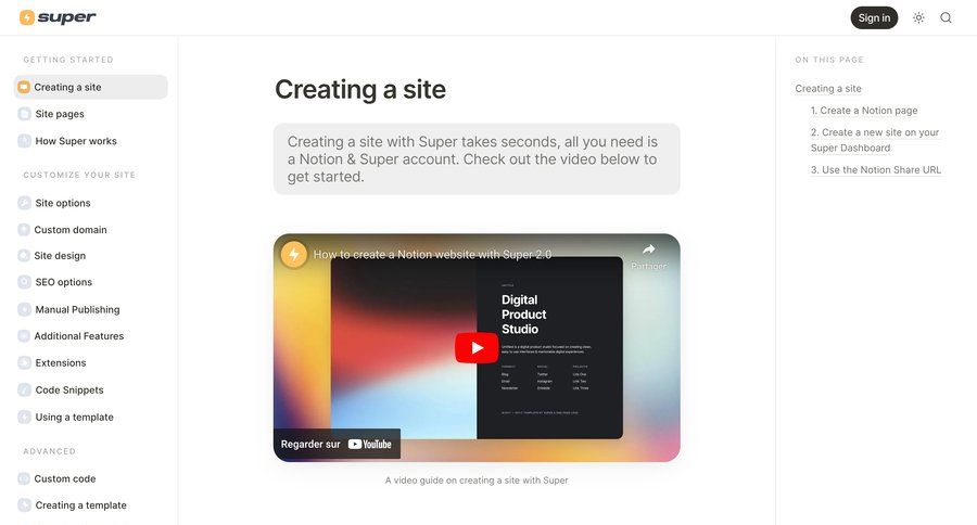 Super
				documentation page example