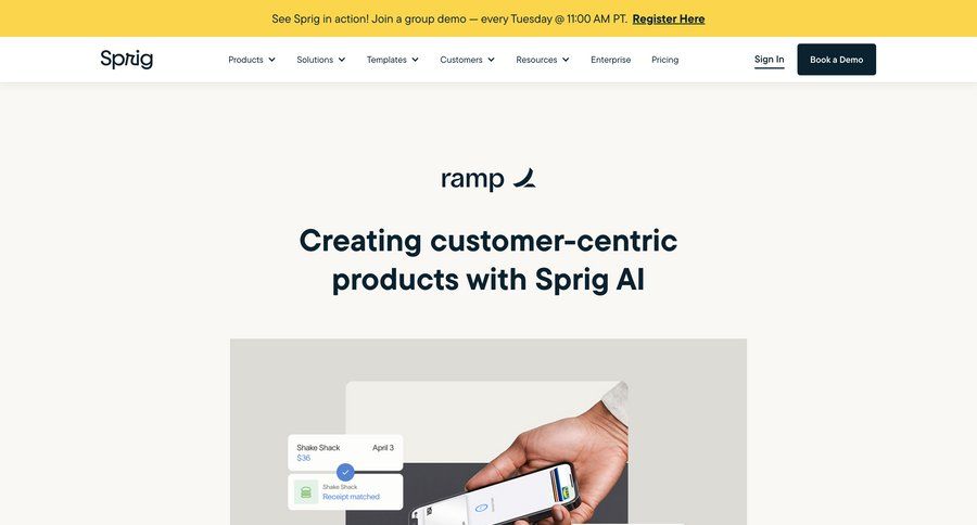 Sprig
			 customer success features user research b2b saas global search features management ui page example