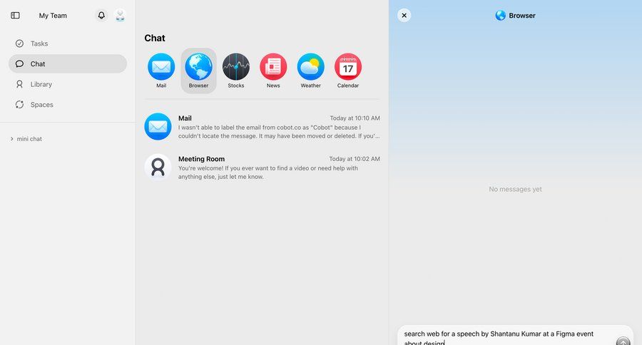 Cobot
			 modal screen sidebar navigation communication chat search results ui page example