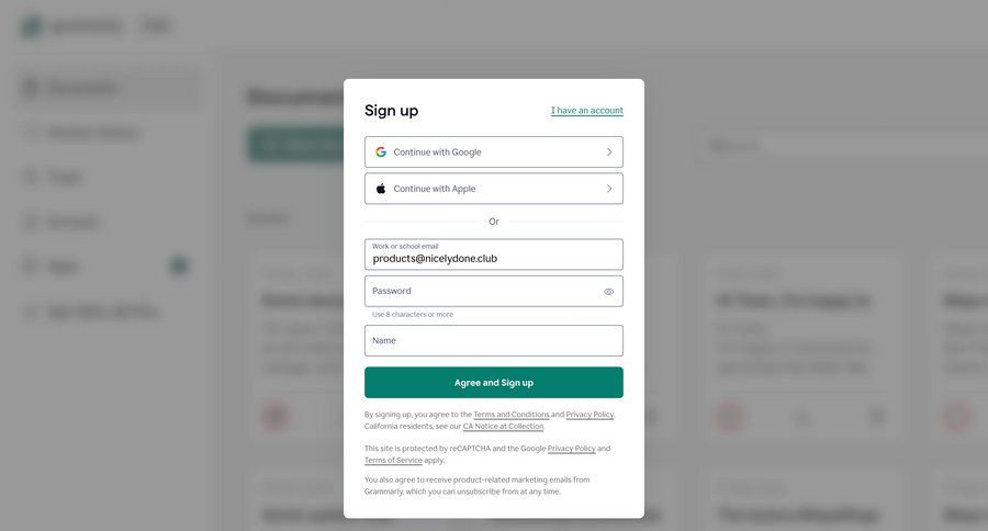 Grammarly screen example