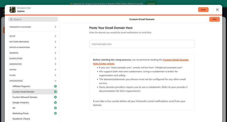 Mighty
			 modal screen configuration settings sidebar navigation onboarding form full screen modal email setup ui page example