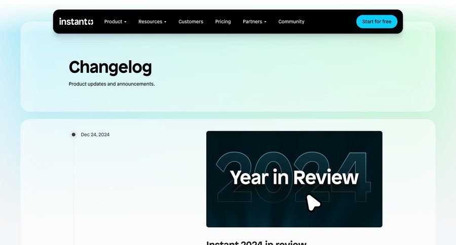 Instant
			 changelog update ui page example