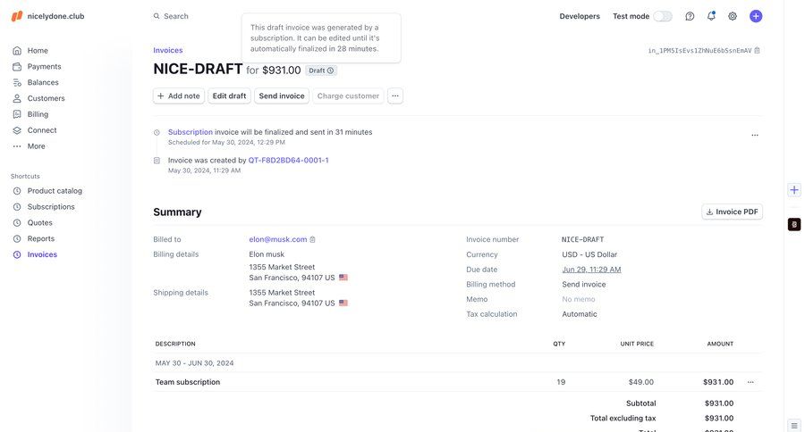 Stripe
			 modern sidebar e-commerce menu form table sidebar navigation summary subscription billing connect service ui page example