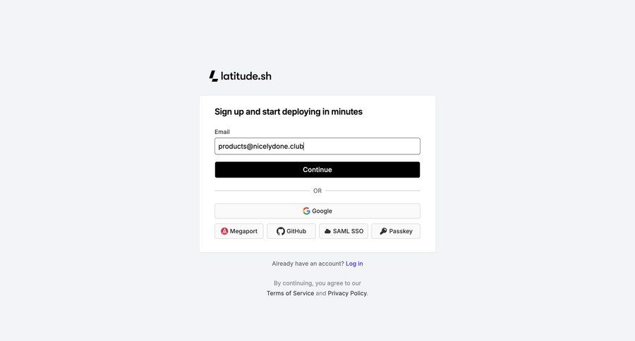 Latitude.sh
			 account creation ui page example