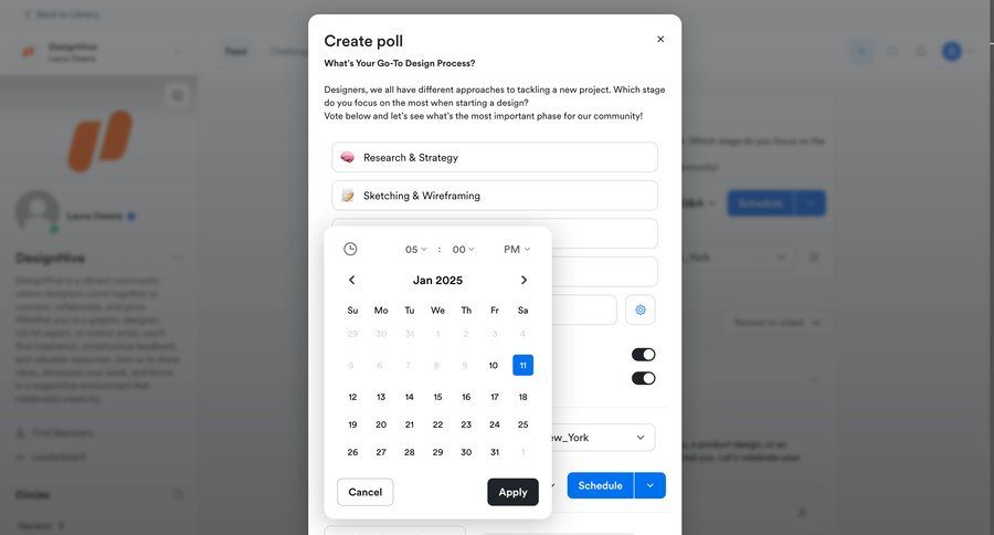 Kajabi
			 modal screen form create generate date picker time picker ui page example