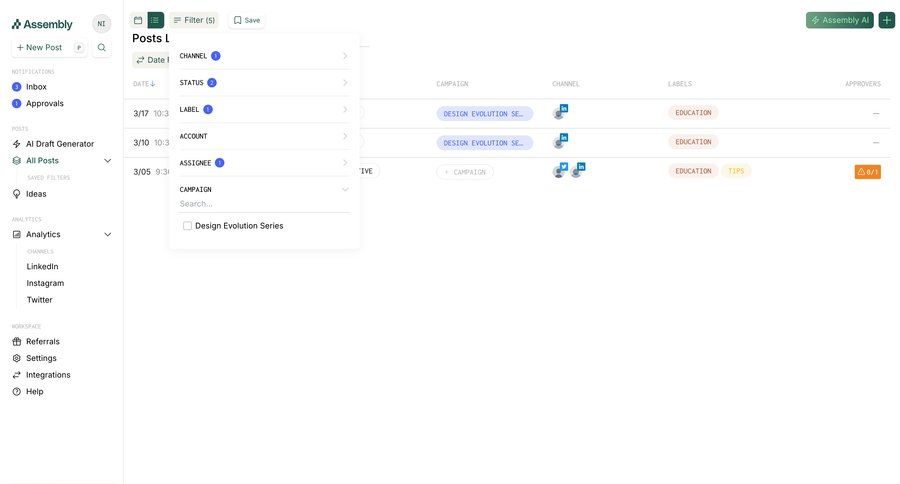 Assembly
			 content management grid filter controls sidebar lists menu filter options filter dropdown sorting filters filter ui table date filter search bar controls analytics ui page example