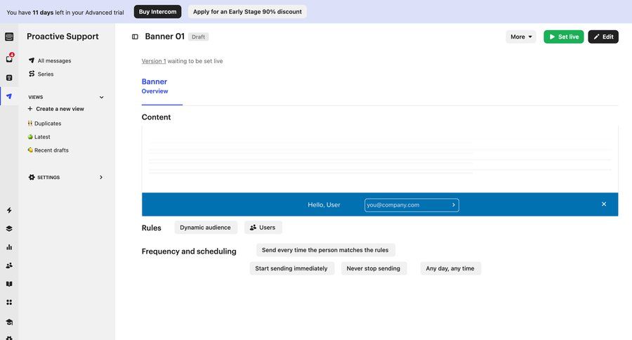 Intercom
			 configuration settings sidebar navigation form automation marketing automation schedule sidebar create menu duplicate controls ui page example