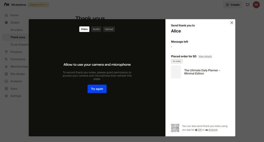 Fourthwall
				messaging ui page example